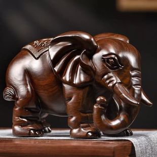 黑檀木雕大象摆件实木质雕刻一对象红木家居玄关办公室装饰工艺品