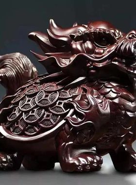 黑檀木雕龙龟摆件红木雕刻工艺品