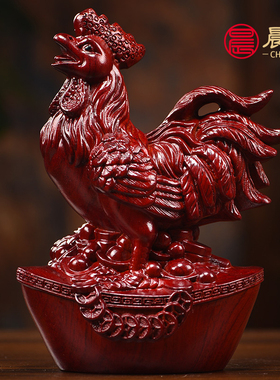 花梨木雕红色十二生肖摆件一套实