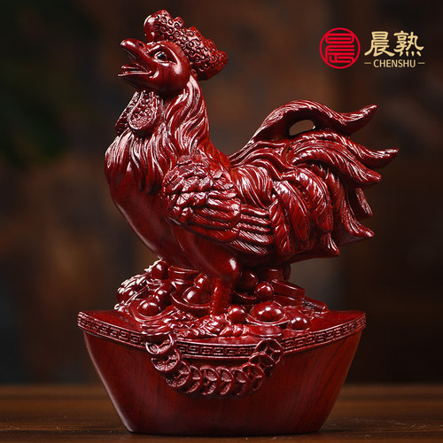 花梨木雕红色十二生肖摆件一套实