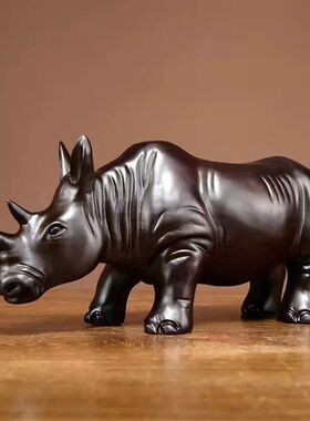 黑檀木雕犀牛摆件实木质雕刻动物