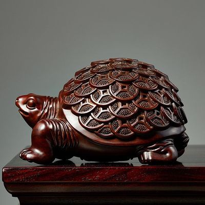 黑檀木雕刻金钱龟客厅摆件办公室桌面客厅家居摆饰红实木乌龟礼品