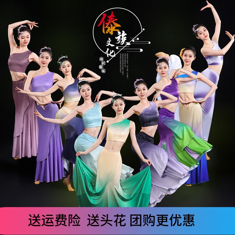 傣族舞蹈演出服装女艺考练功练习傣族半身裙云南民族孔雀舞表演服