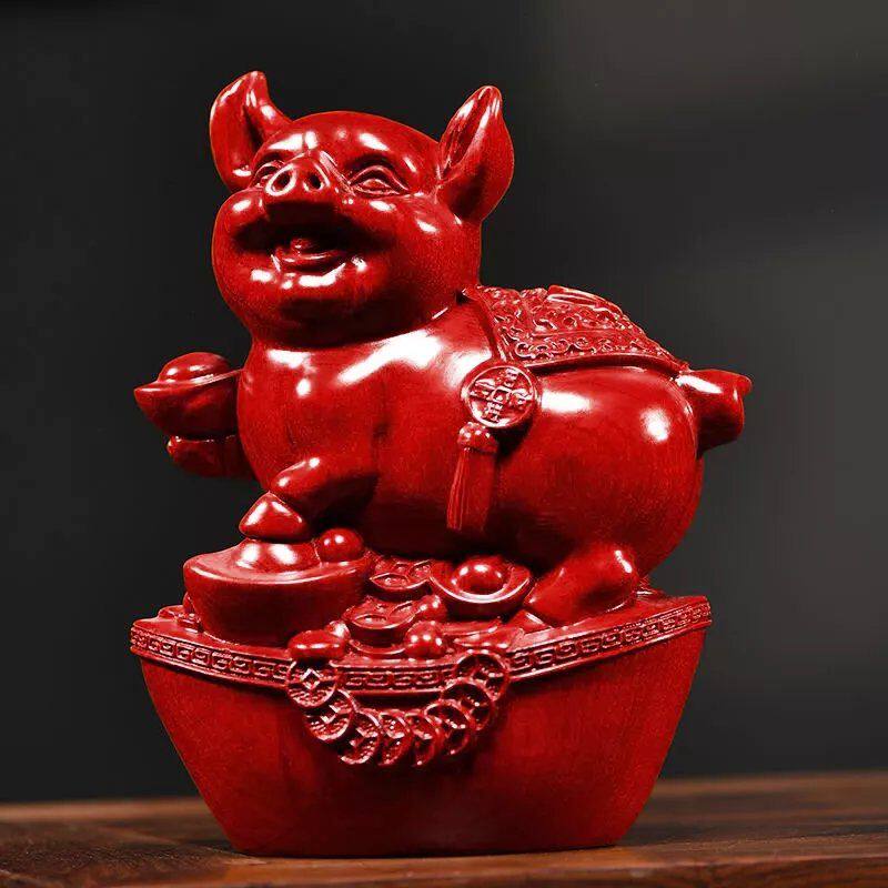 红花梨木福猪摆件十二生肖三合动物家居客厅创意摆设红木工艺礼品