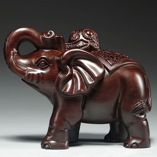 饰品 黑檀木雕刻大象摆件招财象实木一对吸水大象家居客厅办公室装