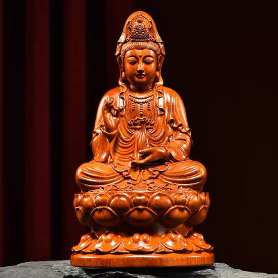 花梨木雕观音菩萨佛像摆件坐莲观世音神像家居客厅供奉红木工艺品