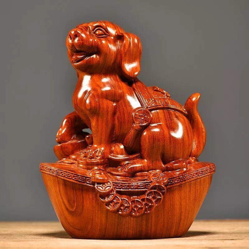 花梨木雕狗摆件十二生肖狗摆设家居客厅电视柜办公装饰红木工艺品