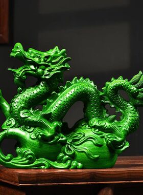 绿色实木龙摆件实木十二生肖龙摆设家居客厅办公室装饰工艺品送礼