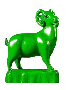 绿色木雕羊摆件家居实木雕刻工艺品客厅招财生肖羊风水绵羊装饰品