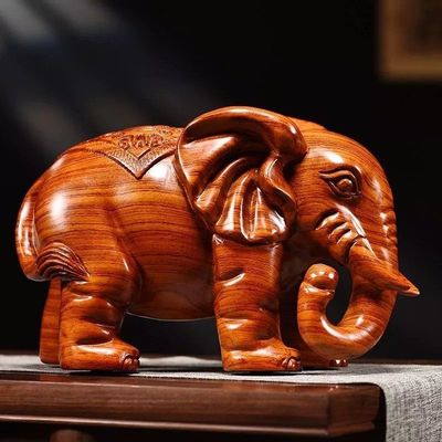 实木大象摆件一对黑檀木雕刻吸水象工艺礼品乔迁开业送礼客厅装饰