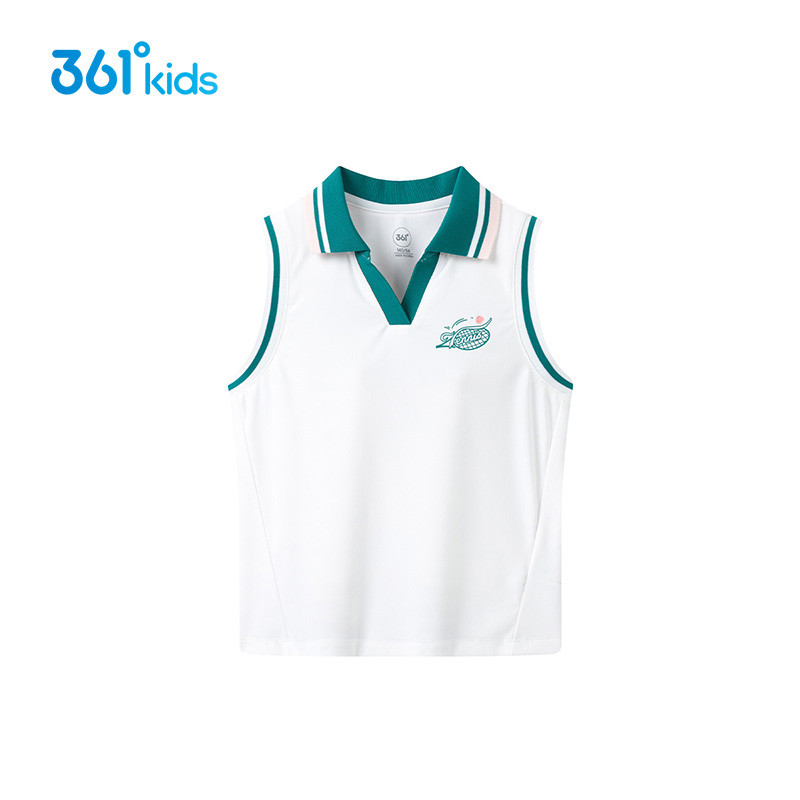 361°女童翻领POLO衫速干新品2025秋V领T恤儿童无袖背心K62533204
