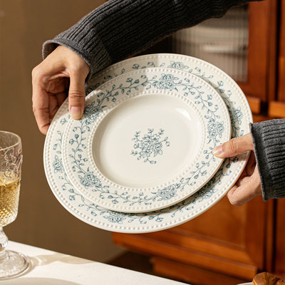 法式复古玫瑰釉下彩家用餐具套装