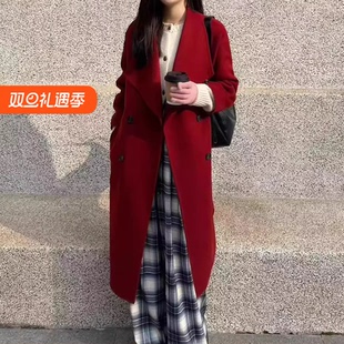 DEMOV戴M冬新款 双面呢外套140D0 韩系高级感山羊绒新年战袍长款