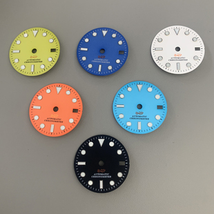 28.5mmGMT四针手表表盘蓝色夜光配件适合NH34/NH35机芯
