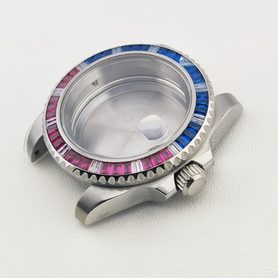 40mm手表壳带316L不锈钢精钢镶钻蓝宝石防水适用于2813/8213机芯