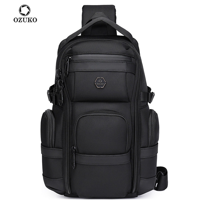 ozuko新款男士胸包防水斜挎包大容量单肩跨境潮牌高级感男式包包