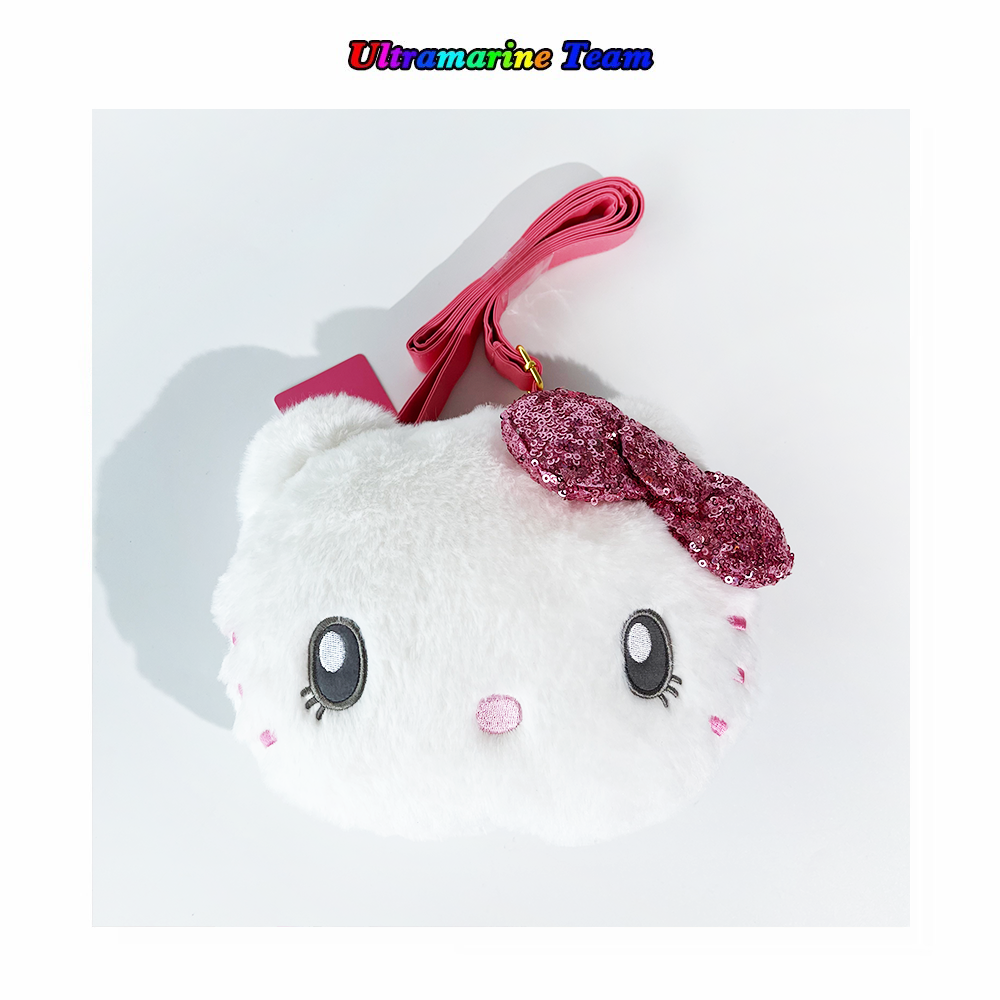 日本大阪USJ环球影城 Hello Kitty 皮带毛绒亮片蝴蝶结斜挎包