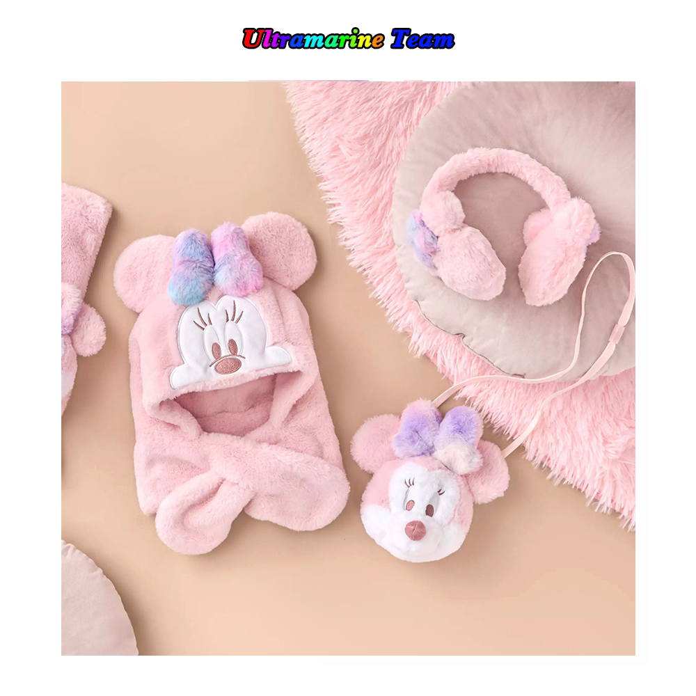 日本东京迪士尼 粉色梦幻米妮 卡通大头毛茸可爱斜挎包 背包手包