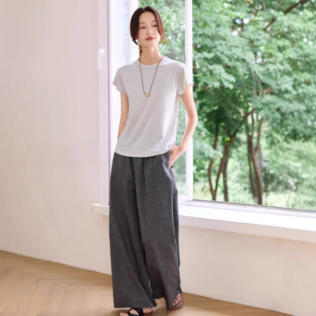 MUYANHUAN有机桑蚕丝圆领T恤夏季新款休闲运动女宽松显瘦短袖