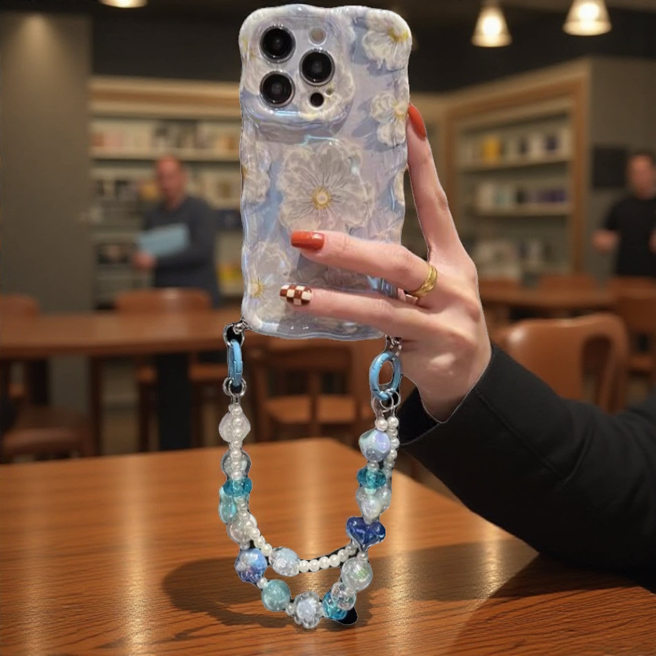 波浪边花朵梦幻iPhone适用于Air质感可斜跨17pro珍珠斜跨绳16水晶挂链max苹果15promax手机壳精孔14/13pm