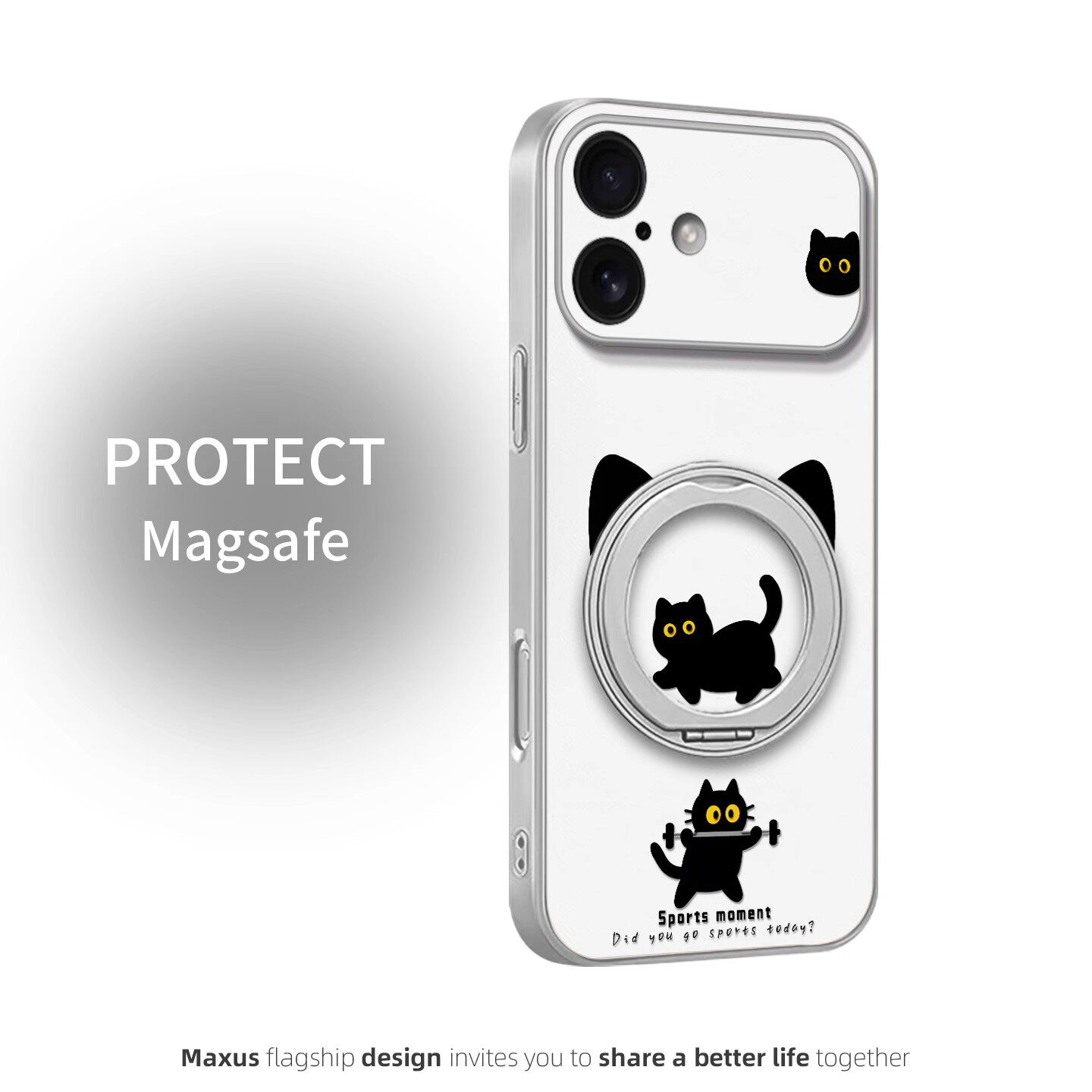 小众吊环猫咪适用于iPhone17Air简约可爱17旋转支架15/14/16pro彩绘苹果MagSafe磁吸13promax强吸力12手机壳