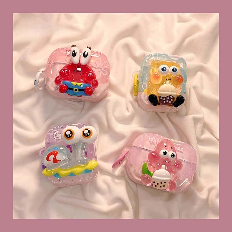 立体卡通海绵宝宝派大星适用于苹果AirPods Pro3代硅胶无线蓝牙耳机保护套AirPods4透明防摔1/2带锁扣耳机壳
