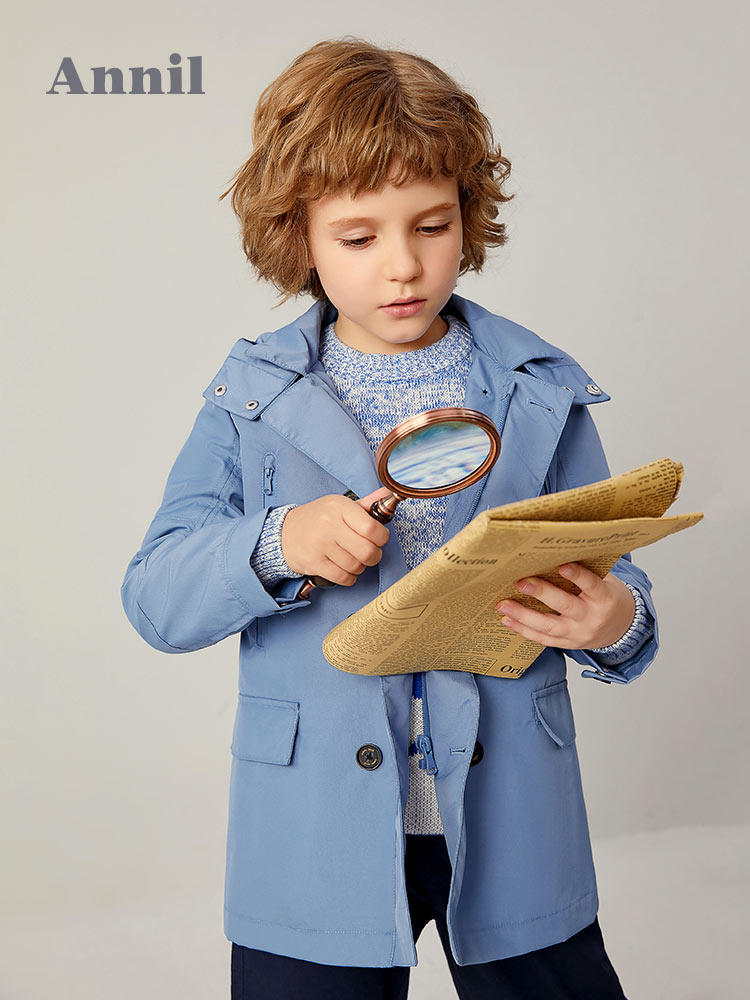 Annel children's tooling windbreaker mid-length new spring and autumn cool children's going out windproof coat with hood