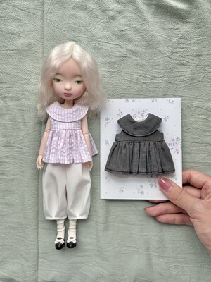 现货ob22azone小布娃衣Blythe 套装娃娃领后背魔术贴灯笼裤