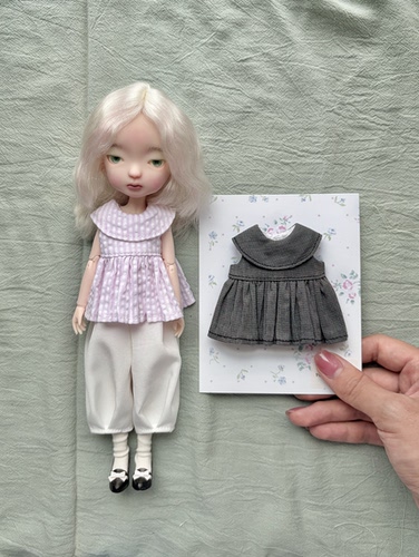 现货ob22azone小布娃衣Blythe 套装娃娃领后背魔术贴灯笼裤