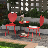 多巴胺红色爱心大师设计桌椅极简约金属现代艺术摆拍网红造型凳子