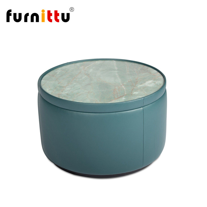 furnittu创意设计师家具意式大理石DS-800BISCUIT/圆形皮革咖啡桌