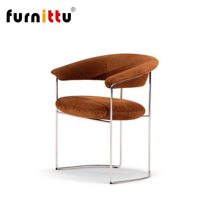 furnittu意式不锈钢绒布餐椅