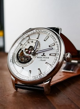 瑞夫泰格/RT全自动机械男表陀飞轮复古男士蓝色皮带手表RGA1639