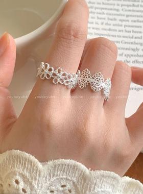 合金戒指 法式甜美蕾丝镂空花朵戒指女小众高级感简约轻奢指环