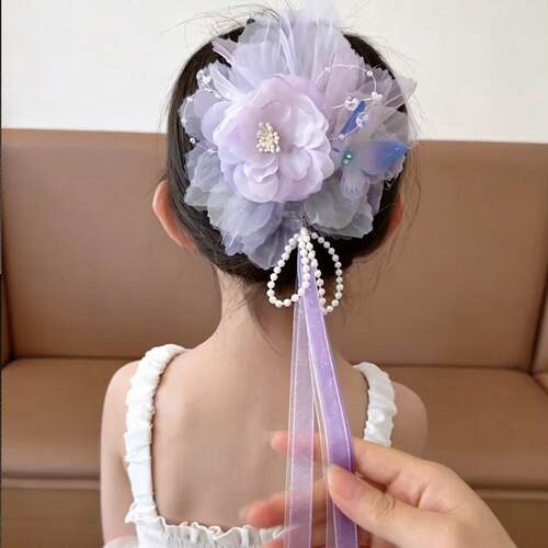 古风头花发夹小女孩超仙花朵圆盘抓夹发饰流苏发卡不伤发甜美