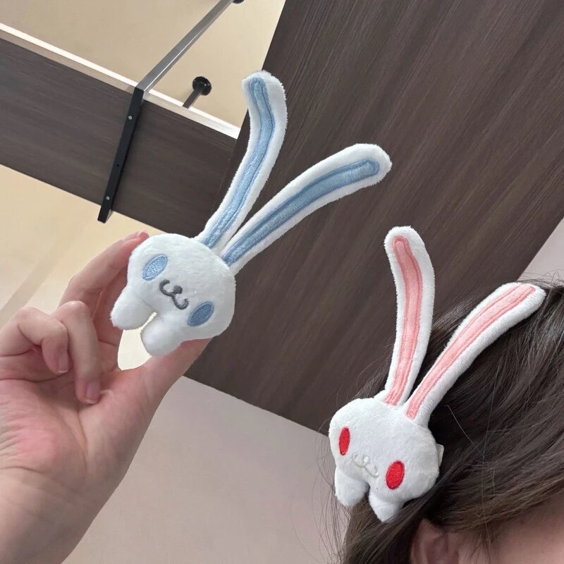 萌趣软乎乎长耳朵兔子发夹毛绒日韩系少女无痕侧边刘海夹发饰女