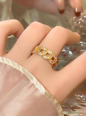 合金戒指 新中式满钻钱多多戒指轻奢高级感小众铜钱招财气质时尚