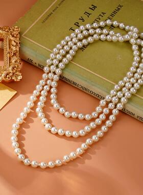 非金属亚克力项链 经典气质珠珠项链长款叠戴多层时尚百搭优雅