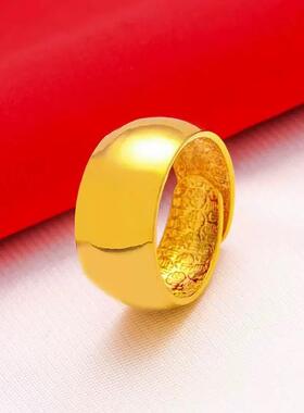 合金戒指 金色亮面百福戒百搭素圈戒指洋气时尚经典时髦氛围感