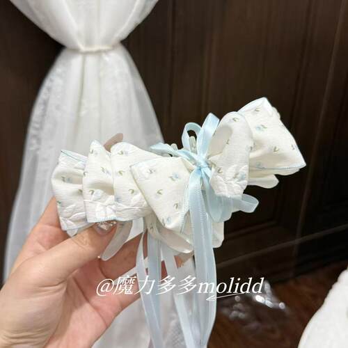 【芭蕾晚风】温柔碎花飘带蝴蝶结香蕉夹仙气甜美百搭轻奢可爱气质