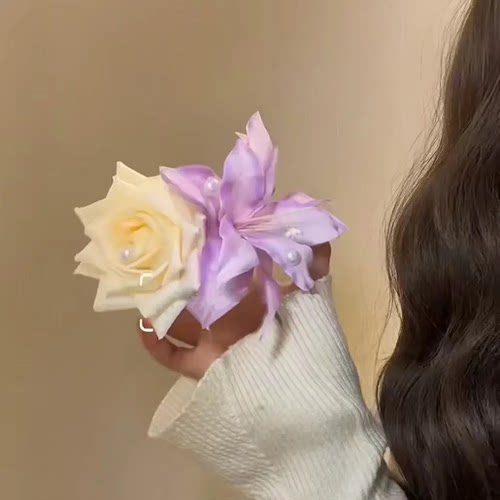 超仙紫色蝴蝶兰仿真花发夹甜美气质氛围感侧边盘发头花头饰鸭嘴夹