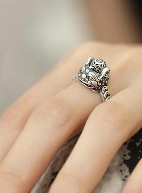 合金戒指 潮流招财貔貅可转动戒指复古做旧高级感极简慵懒洋气