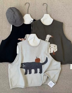 S2447几布秋冬卡通印花圆领套头加厚保暖休闲无袖 针织背心