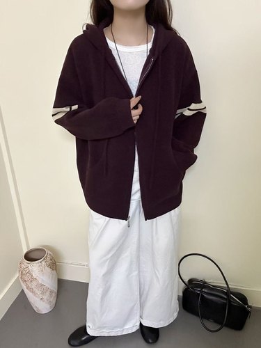 Q1891ss慵懒风宽松连帽时尚休闲韩版百搭加厚蓝粒绒外套毛衣开衫