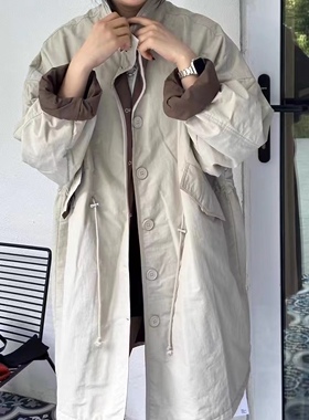 43121we港风设计感拼接纯色复古中长款时尚潮流休闲宽松棉服外套