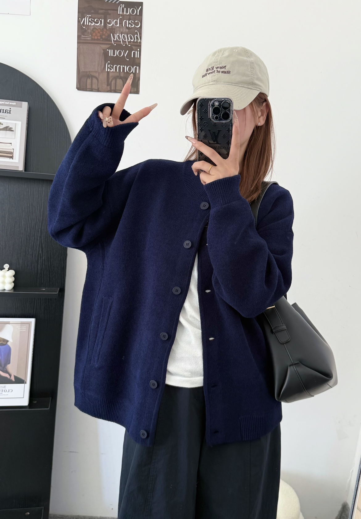 06682加厚蓝粒绒纯色冬季针织不起球毛衣针织衫时尚复古设计感