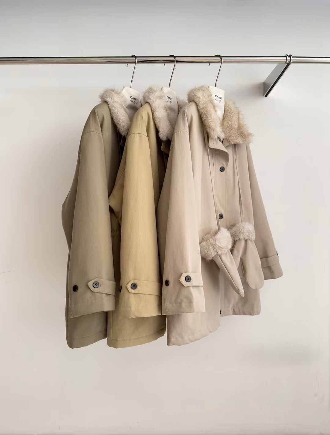 8619糖果毛领加厚工装风冬季宽松保暖设计感中长款派克服棉服外套