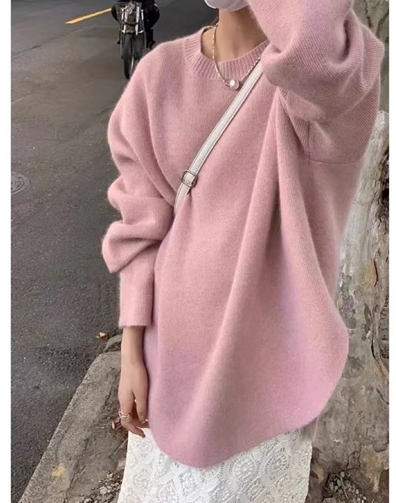 81250韩国绒套头毛衣秋冬中长款慵懒风宽松针织内搭外穿百搭上衣