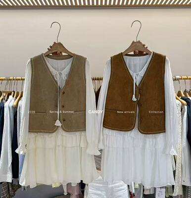 8079糖果新品鹿皮绒显瘦百搭宽松韩版气质法式马甲减龄