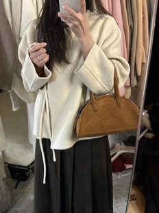 宽松双面羊绒大衣 开衫 时尚 显瘦气质网红设计感休闲短外套百搭韩版